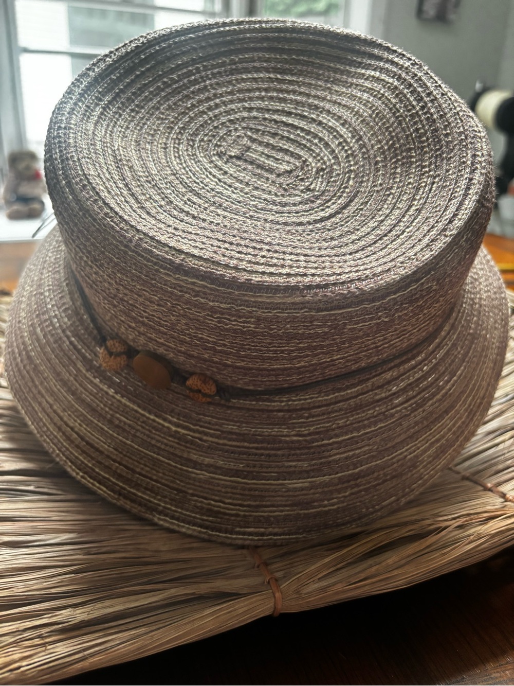 croft & barrow Brown Straw Sun Visor Hat with Bead Accent - Picture 9 of 11